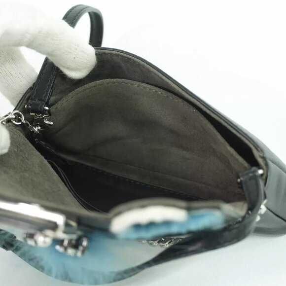 FENDI Micro Bucket Monster 8M0354 Leather 2way Shoulder Handbag Black Silver - Picture 12 of 12